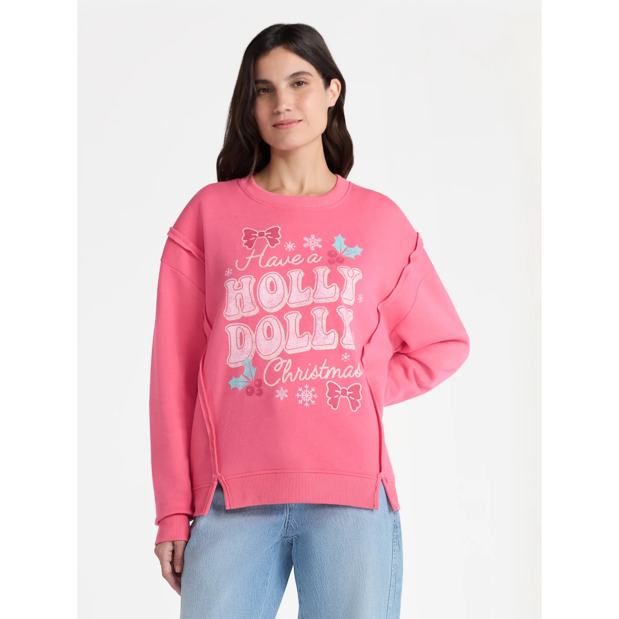 Time and Tru Women's Graphic Long Sleeve Sweatshirt, Holly Dolly Christmas, Sizes XS-XXXL | Walmart (US)