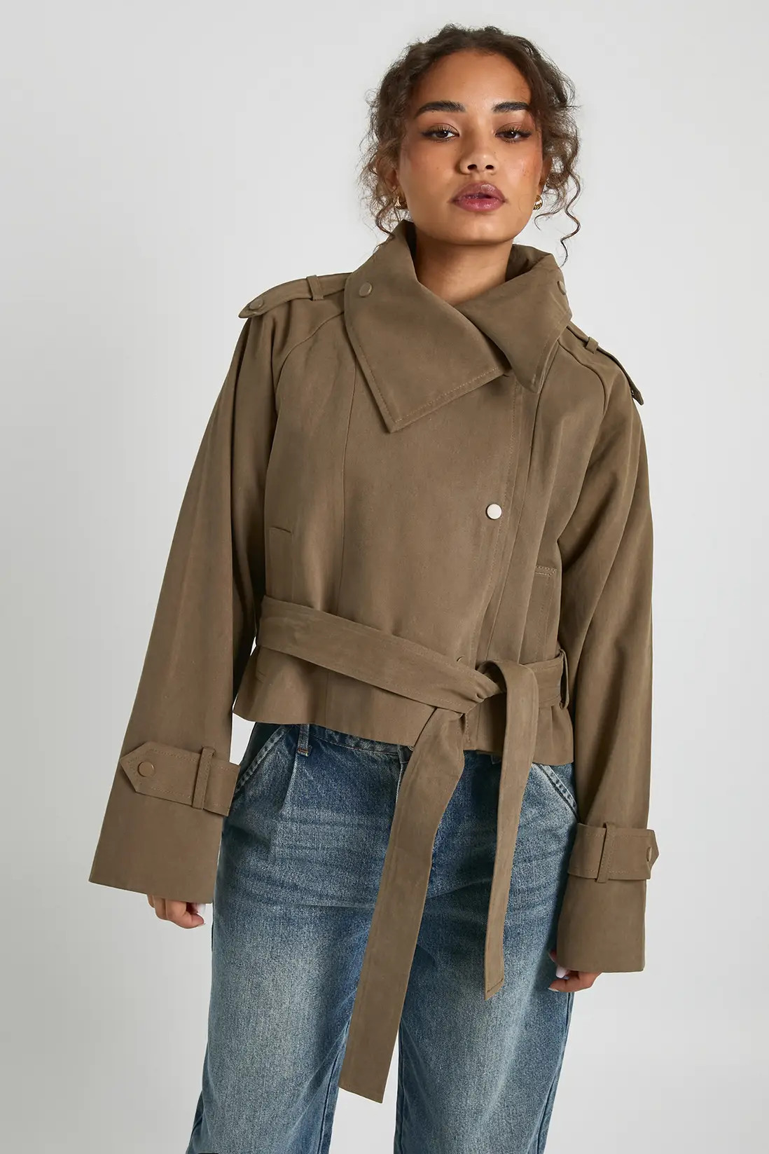 Jackets & Coats | Asymmetric Belted Cropped Trench Jacket | boohoo | Boohoo.com (UK & IE)