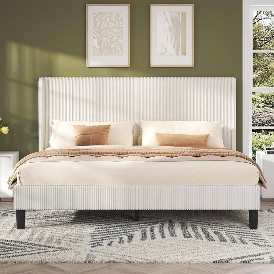 AMERLIFE Queen Bed Frame, Upholstered Platform Bed with Corduroy Headboard, Easy Assembly Modern ... | Amazon (US)