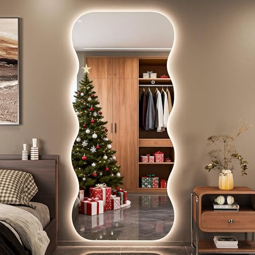 Hasipu 71"x31" Wavy Full Length Mirror with Lights Frameless Backlit Mirror | Amazon (US)