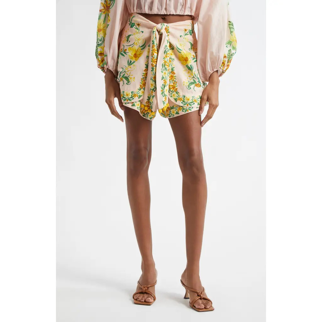 FARM Rio Botanical Beauty Tie Waist Shorts in Pink at Nordstrom, Size Small | Nordstrom