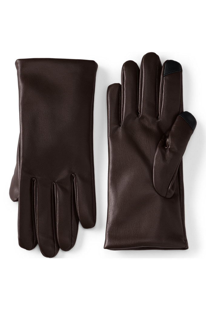 Women's Cashtouch Lined Faux Leather Glove - Lands' End - Brown - L | Lands' End (US)