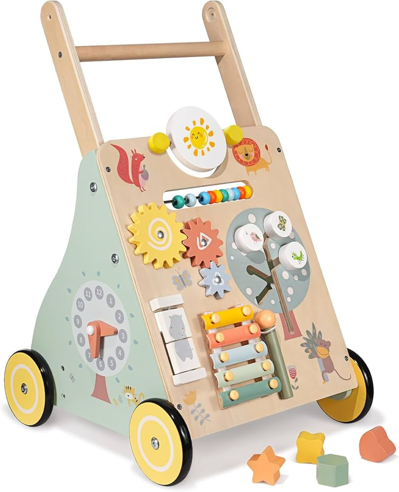 Wooden Baby Walker, Multiple Learning Activities Center Develops Motor Skills for Infant to Toddl... | Amazon (US)