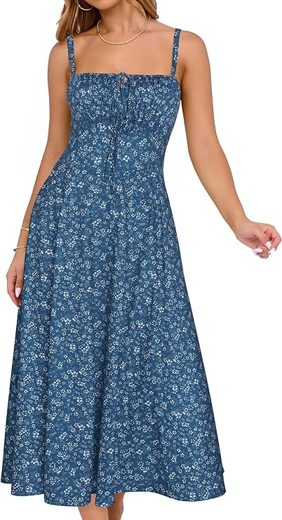 YATHON Women's Summer Midi Corset Boho Dresses Spring Casual Floral Spaghetti Straps Lace Up Dres... | Amazon (US)