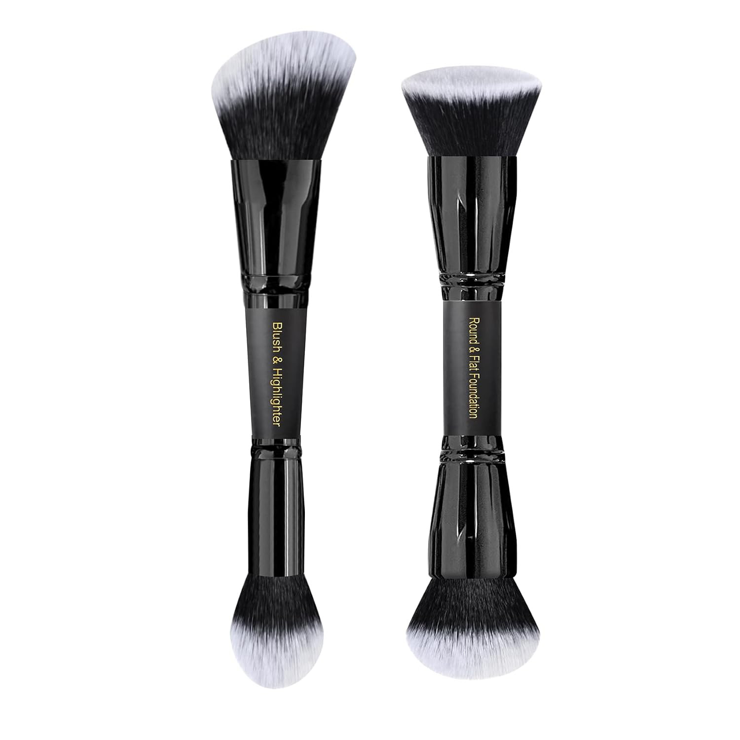 LORYP Black Makeup Brushes 2Pcs Duo End Foundation Powder Brush Set, Blush & Highlighter Brush and Round & Flat Foundation Brush | Amazon (US)