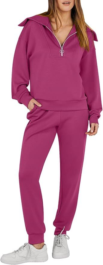 ANRABESS Women 2 Piece Outfits Sweatsuit Set Fall Fashion Half Zip Sweatshirt Jogger Sweatpants L... | Amazon (US)