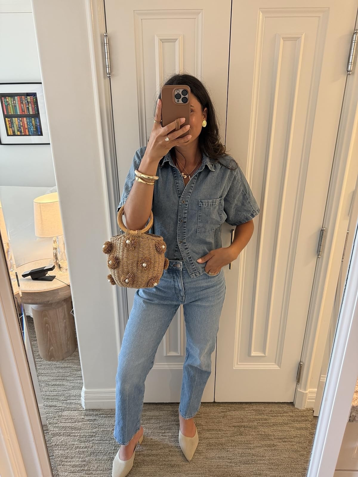 All denim outfit!! True to size jeans. Size small set bag summer staples Amazon prime days