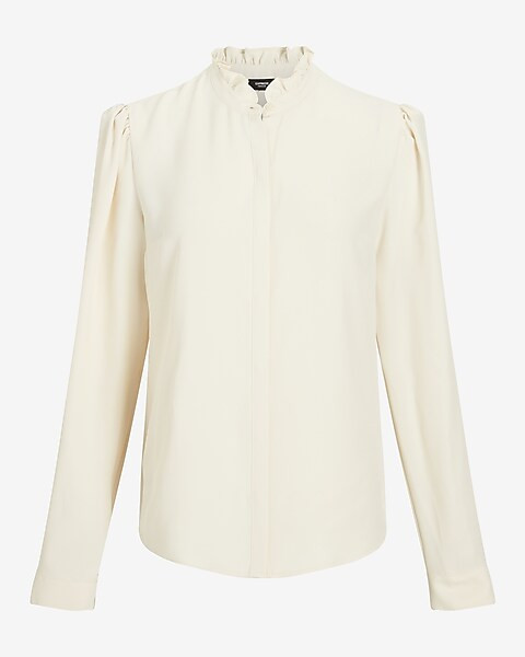 Ruffle Neck Relaxed Portofino Shirt | Express