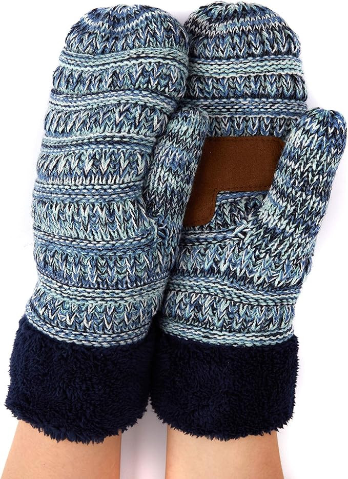 C.C CC Super Thick Fuzzy Fleeced Lined Warm Winter Knitted Mittens Gloves | Amazon (US)