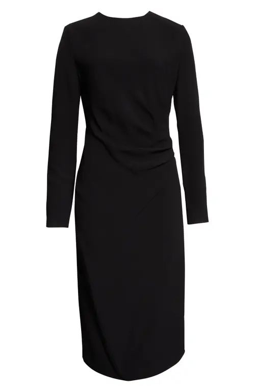 burberry Aurora Ruched Long Sleeve Cady Midi Dress in Black at Nordstrom, Size 8 | Nordstrom