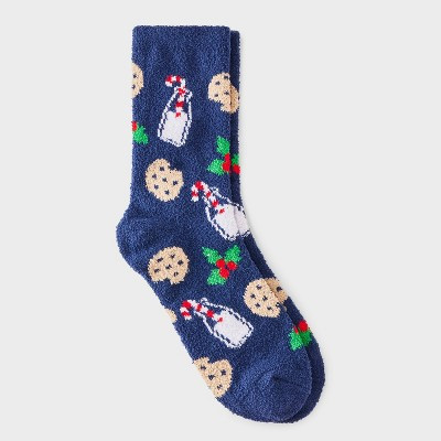 Women's Santa's Milk & Cookies Christmas Cozy Crew Socks - Wondershop™ Navy 4-10 | Target