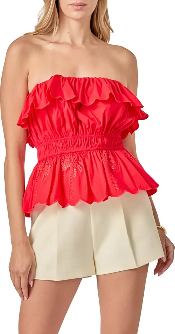 English Factory Embroidered Ruffle Strapless Top | Nordstrom | Nordstrom
