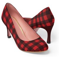 Buffalo Plaid Women's High Heels Shoe, Red Black Check Holiday Patterned Vintage Vegan Shoes Pumps | Etsy (US)