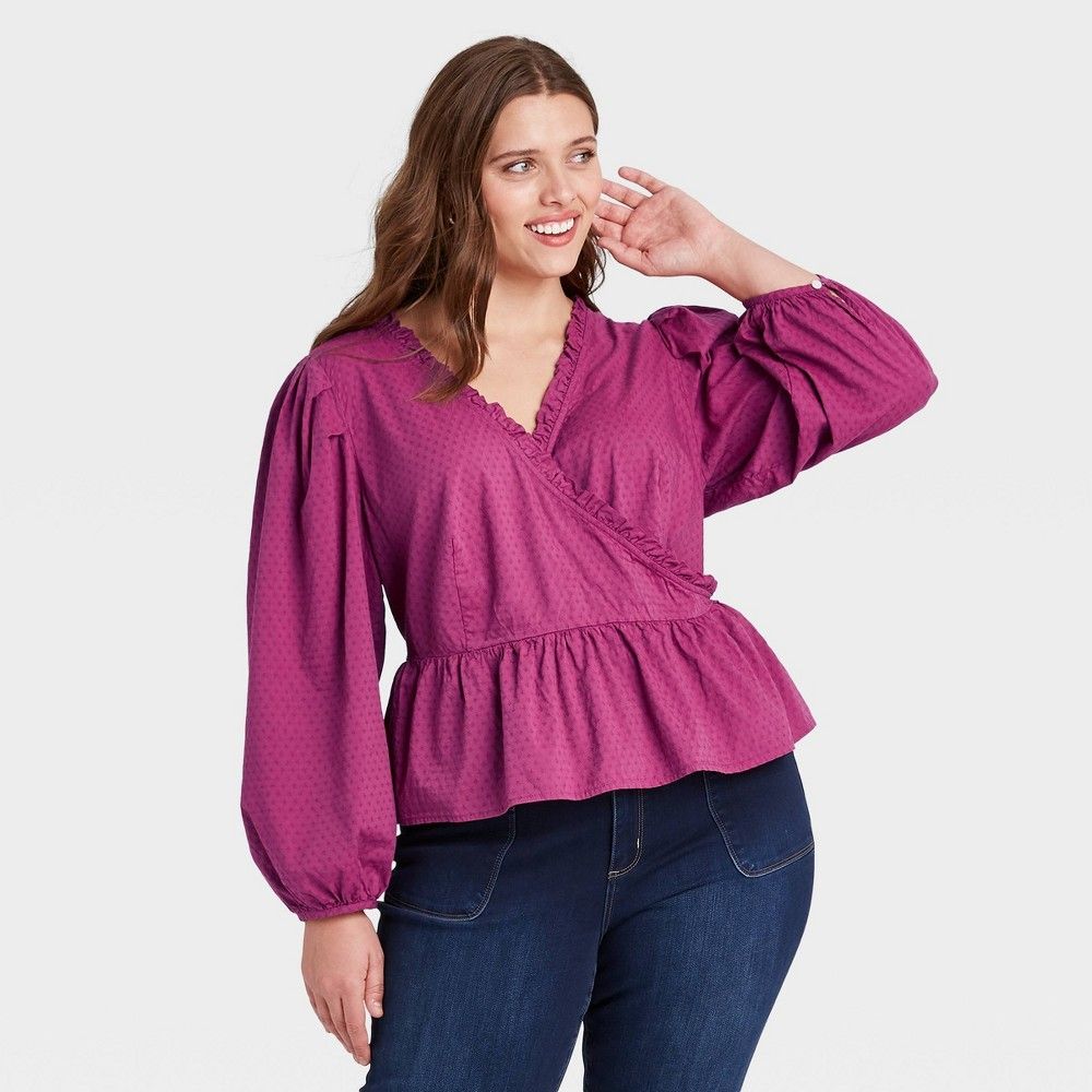 Women's Plus Size Balloon Long Sleeve Wrap Top - Universal Thread Pink 4X | Target