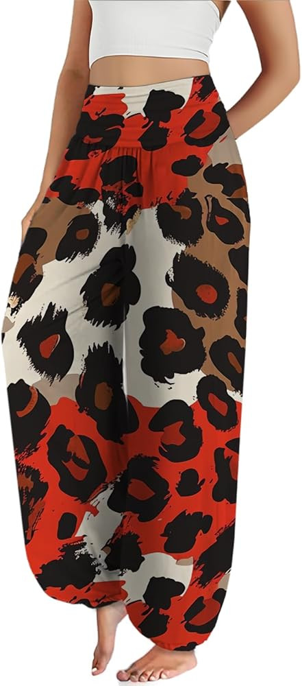Floral Print Womens Lantern Pants High Waist Wide Leg Flowy Casual Lounge Yoga Trousers with Pock... | Amazon (US)