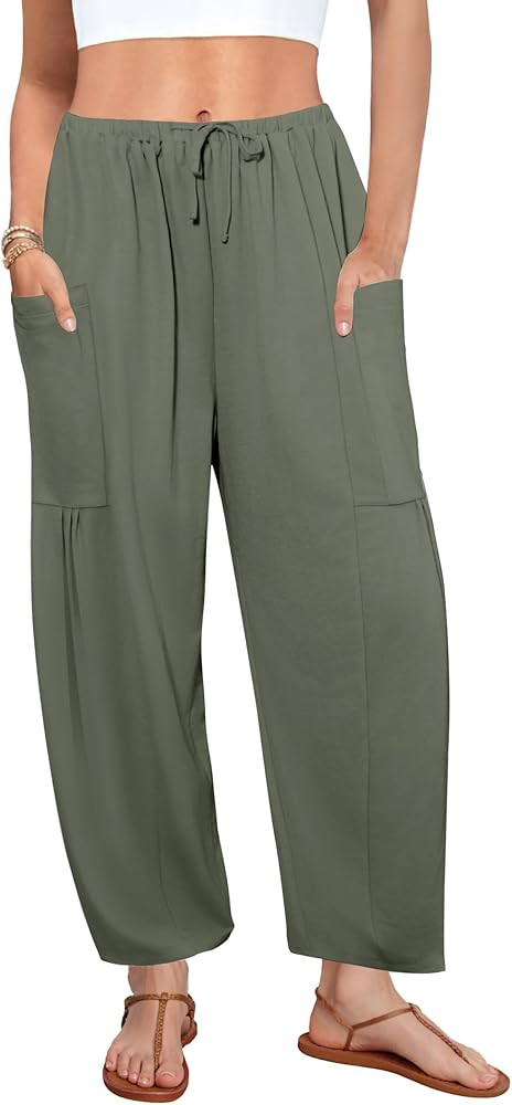 Flowy Wide Leg Pants for Women, Drawstring Palazzo Harem Pants Casual Beach Vacation Trousers wit... | Amazon (US)