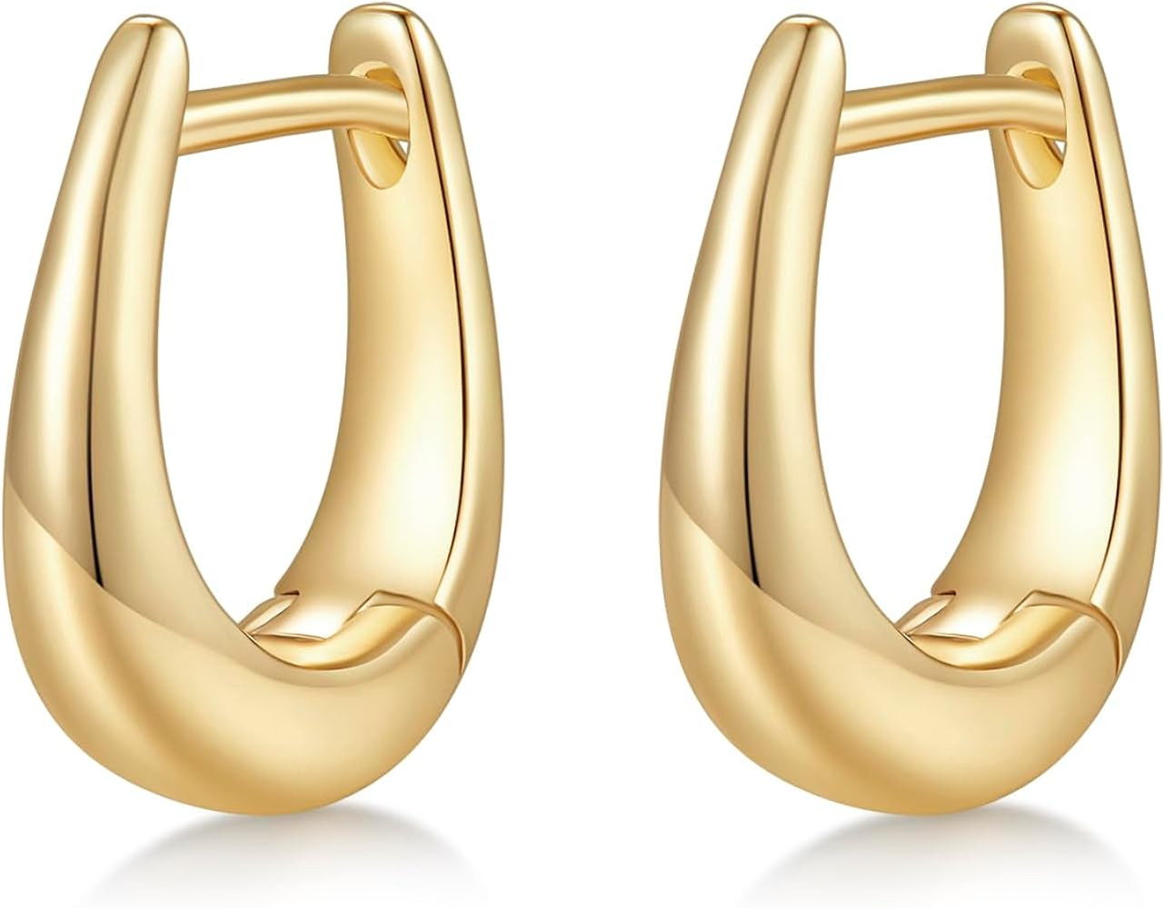 14K/18K White/Yellow Gold Plated 925 Sterling Silver Post Chunky Hoop Earrings for Women | Thick ... | Amazon (US)