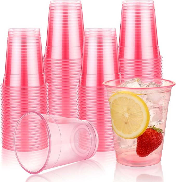 100 Pack 16 oz Pink Plastic Cups, Disposable Clear Party Cups for Mother's Day Garden Tea, Pool G... | Amazon (US)