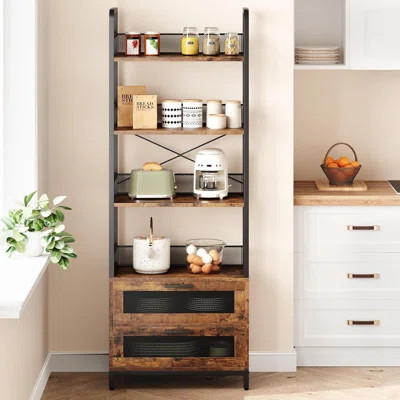 Bookshelf With Drawers Industrial Bookcase With 4 Tiers Open Storage Shelves , Brown | Wayfair North America