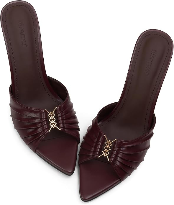 iiimmu 3.5 IN Stiletto Mules Heels with Gold Accents | Reinforced Buckle, Slip-on, Vegan, Pointed... | Amazon (US)