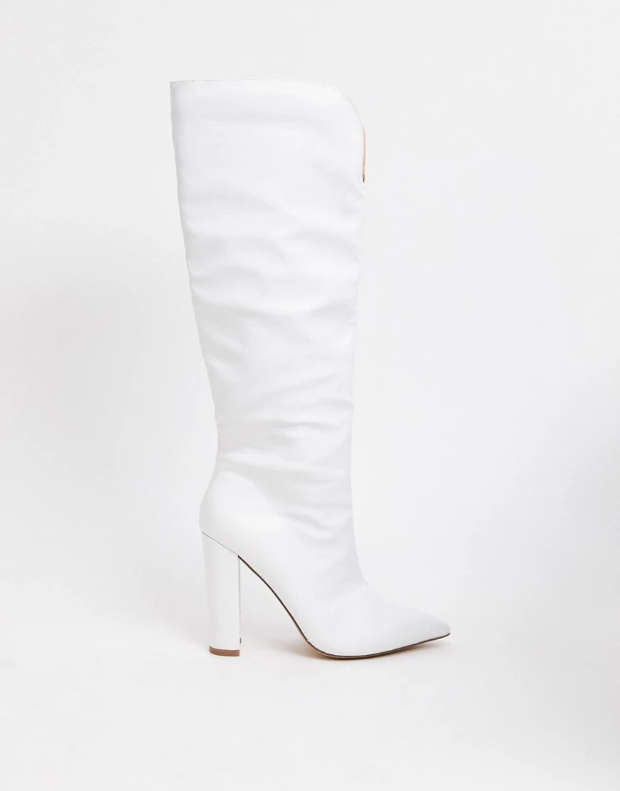 Public Desire Slow knee high boots in white | ASOS (Global)