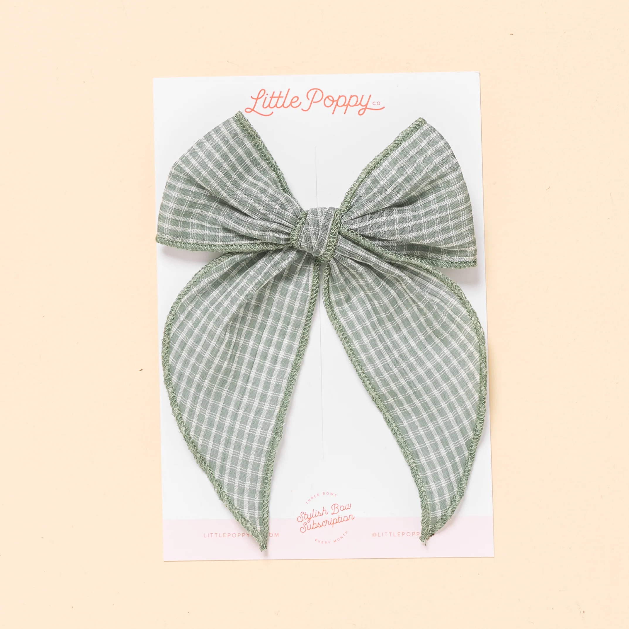 Green Faded Check Claire Clip Bow for Girls, Summer Bow | Little Poppy Co