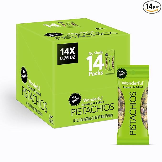 Wonderful Pistachios No Shells, Roasted & Salted Nuts, 0.75 Ounce Bag (Pack of 14), Protein Snack... | Amazon (US)