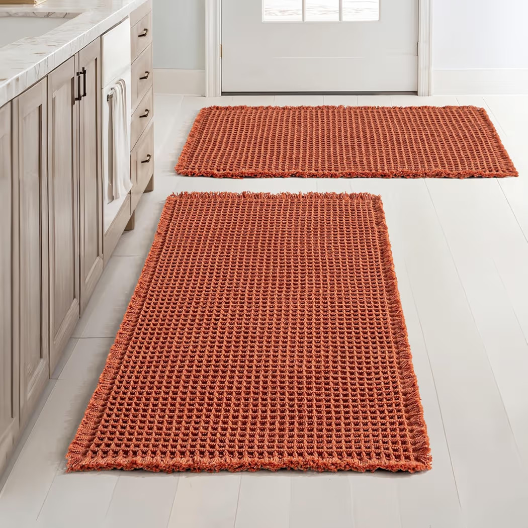MIULEE Fall Orange Set of 2 Waffle Bathroom Rugs, Boho Bath Rugs Non Slip Washable, Super Absorbe... | Amazon (US)