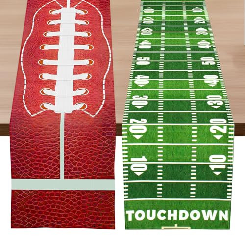 2PCS Football Table Runner, Football Party Decorations, American Football Court Table Runner, Linen Touch Down Table Runners for Football Sports Birthday Party Kitchen Dining Decorations(13"x72") | Amazon (US)