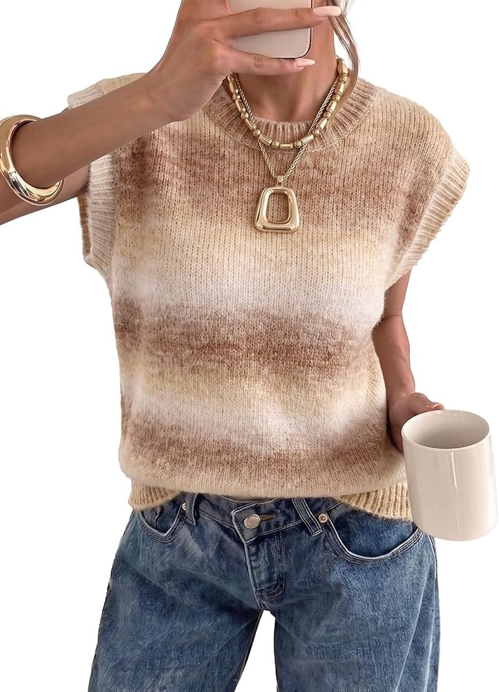 EVALESS Women's Gradient Knit Sleeveless Sweater Vest Pullover Tank Tops | Amazon (US)