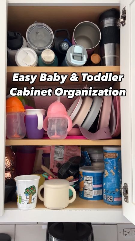 Kitchen cabinet organizer shelving to corral all your toddler feeding essentials. My cabinets aren’t very tall so the small spot between the add in shelving and the cabinet shelving is perfect for silicone bibs and plates, all of the taller items like sippy cups, toddler forks and spoons, snack catchers, etc. are underneath.

Cabinet shelves come in a two pack!

#LTKVideo #LTKkids #LTKbaby