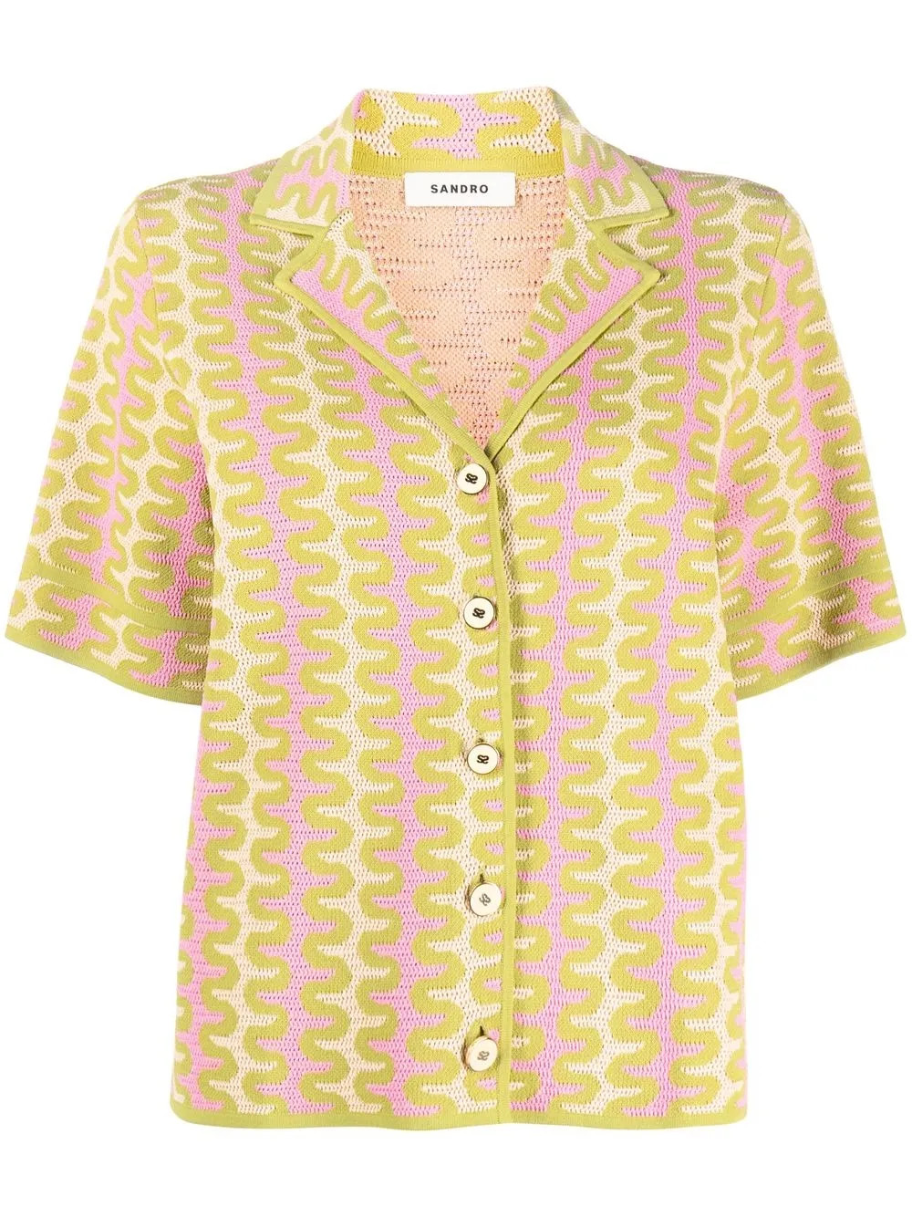 SANDRO Wavy Crochet short-sleeve Shirt - Farfetch | Farfetch Global