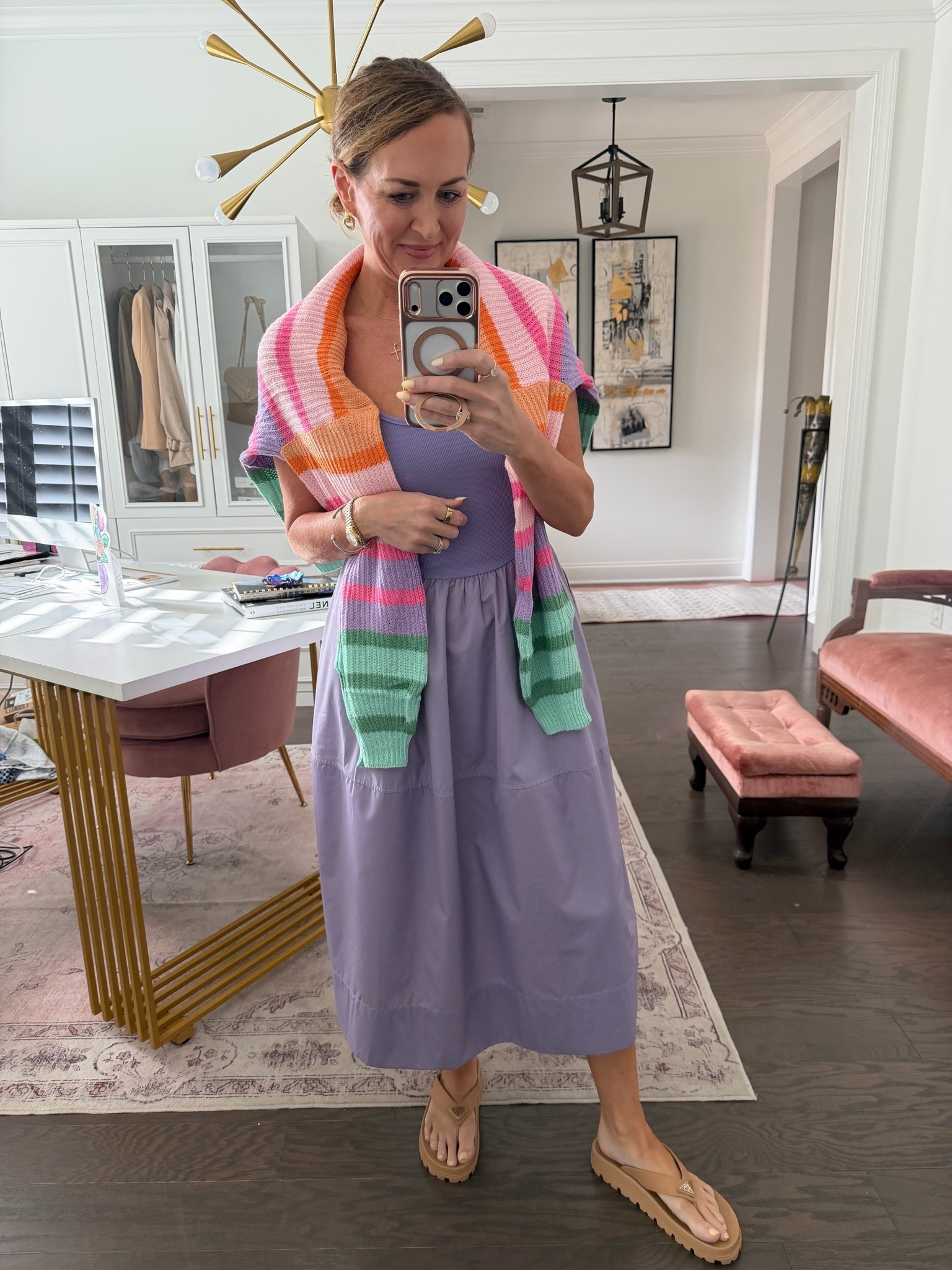Easy everyday dress elevated with a bright colored sweater for a complete look.  
Size small in dress and sweater.

#LTKSeasonal #LTKOver40 #LTKootd