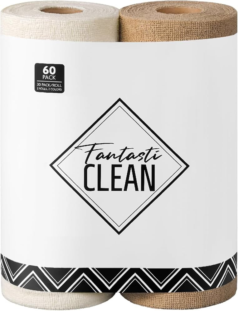 Fantasticlean Microfiber Cleaning Cloth Roll -60 Pack, Tear Away Microfiber Towels, 12" x 12", Re... | Amazon (US)