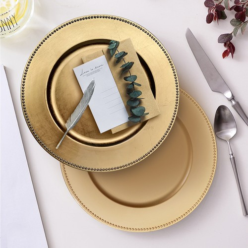 Set of 6 Charger Plates Round Decorative Party Dinner Placemat Beaded Rim 13” | eBay | eBay US