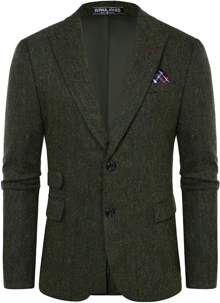 PJ PAUL JONES Men Tweed Blazer Wool Herringbone Sport Coat Jacket Vintage Blazers Suit Jackets | Amazon (US)