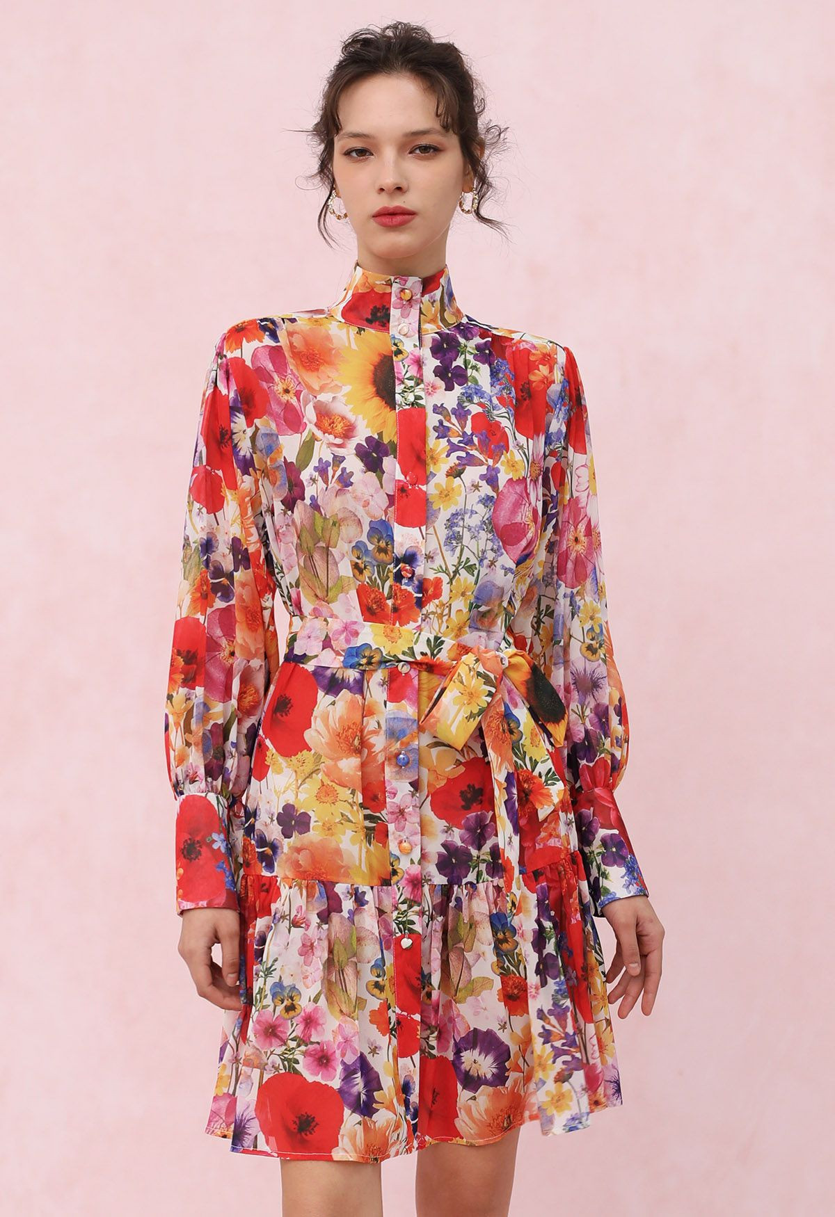 Garden Symphony Tie Waist Chiffon Dress | Chicwish