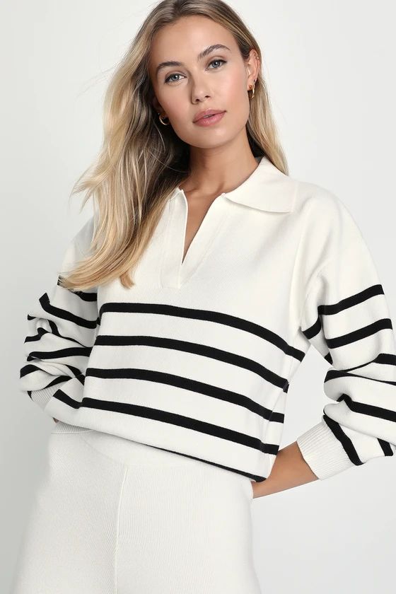 Comfy Culture Ivory and Black Striped Collared Sweater Top | Lulus (US)