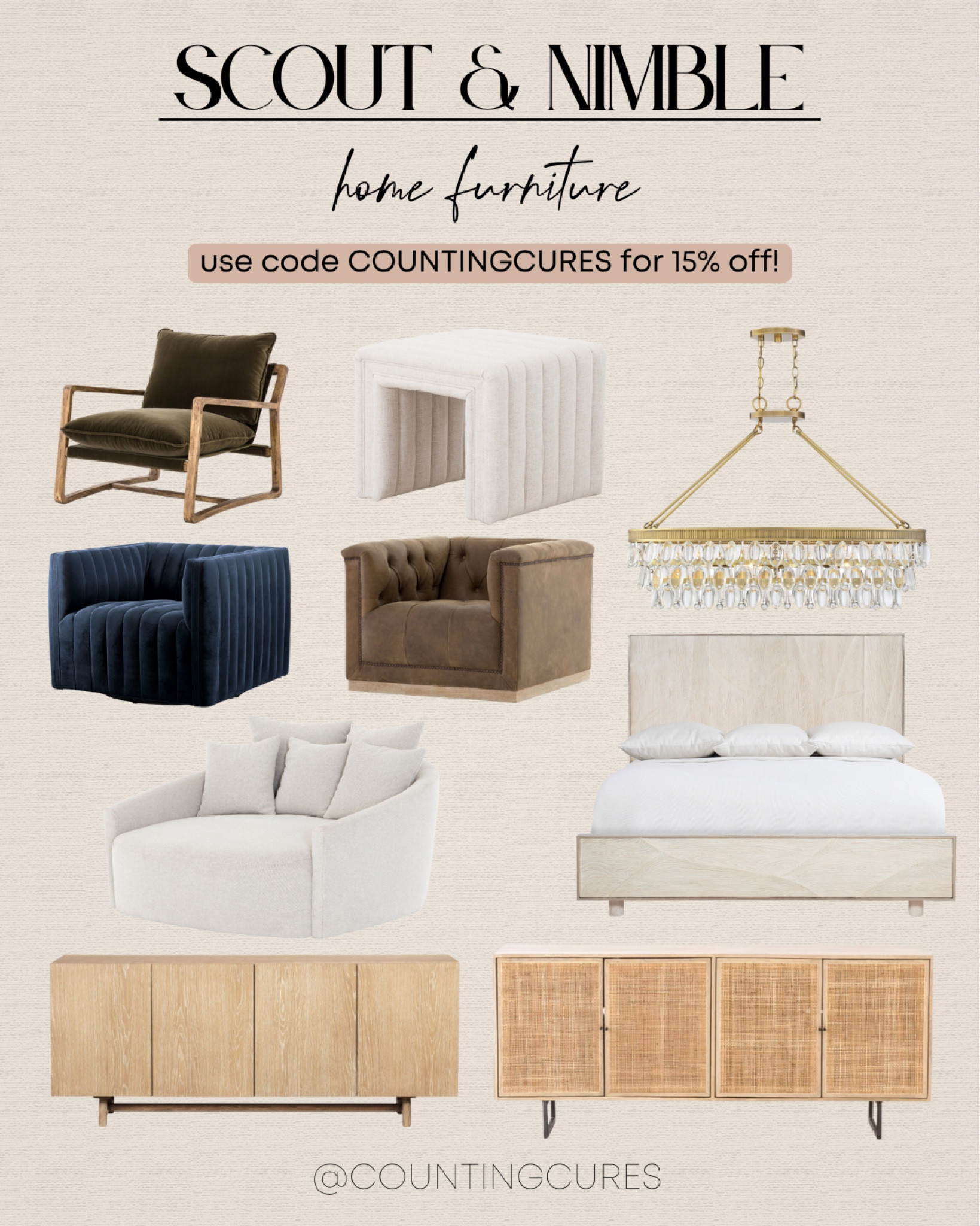 Create a warm and inviting home space with Scout & Nimble's stylish furniture and decor pieces! Catch them at 15% off when you use code: COUNTINGCURES at check out.
#livingroomessentials #loungearea #bedroomfinds #lightingfixture

#LTKHome #LTKSaleAlert #LTKSeasonal