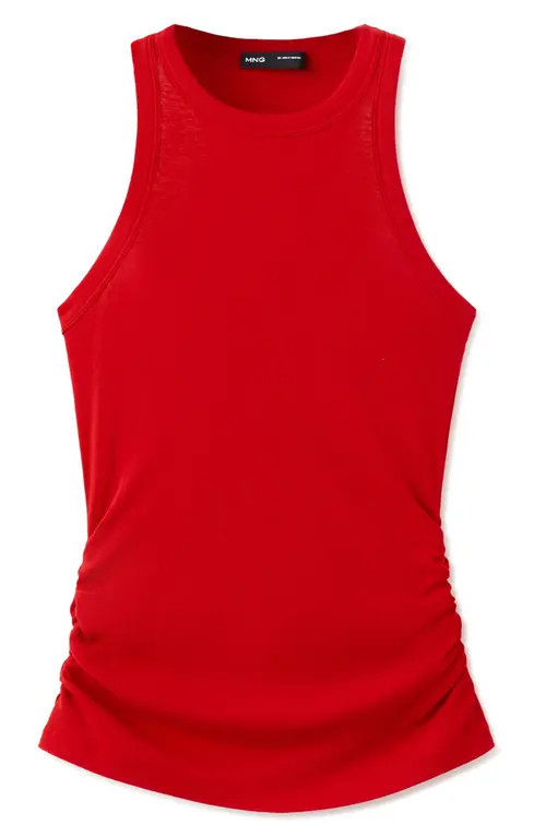 MANGO Featuring Hailey Bieber Ruched Cotton Top in Red at Nordstrom, Size Small | Nordstrom