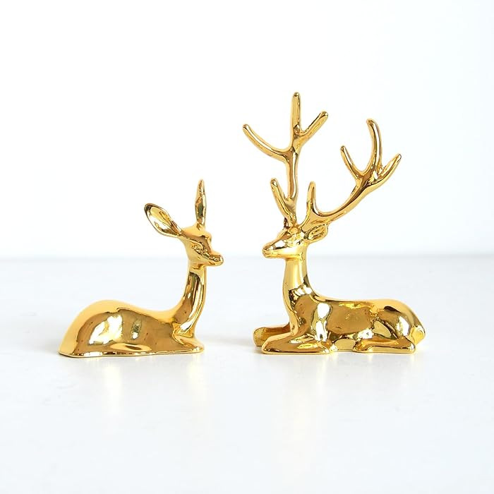 Golden Home Decor Deer Figurines,Small Animal Statue Handmade Sculpture Ornament | Amazon (US)