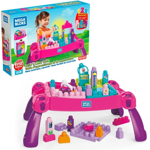 Mega Bloks First Builders Build 'n Learn Table with Big Building Blocks, Building Toys for Toddle... | Walmart (US)