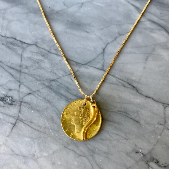 Italy Vintage Coin & Italian Horn Gold Filled Necklace | Etsy (US)