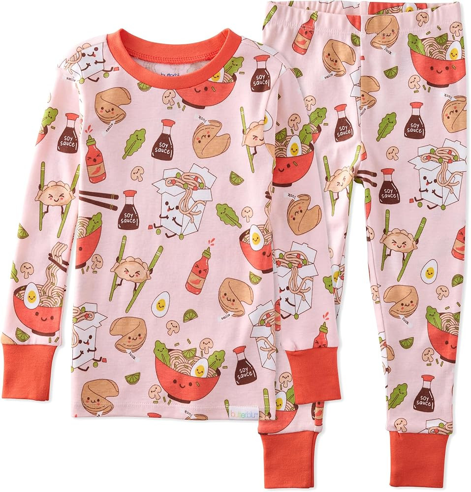Zen Snug-fit 2-Piece Pajamas 100% Organic Cotton Long Sleeve for Girls, Pink Dim Sum Fun, 2T | Amazon (US)