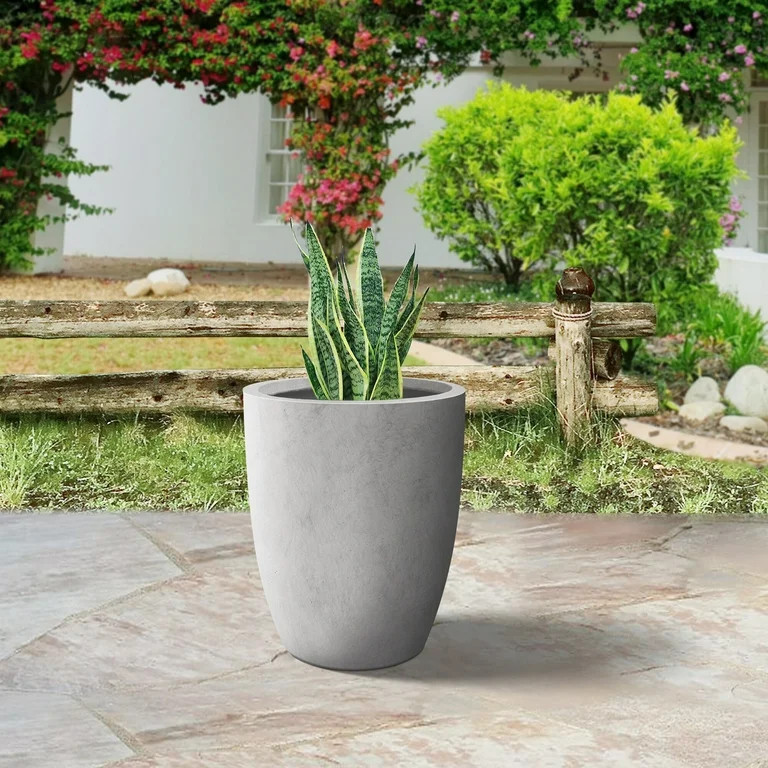 Plantara 18" H Raw Concrete Round Flower pot, Modern planter with Drainage Hole, Outdoor Plant po... | Walmart (US)