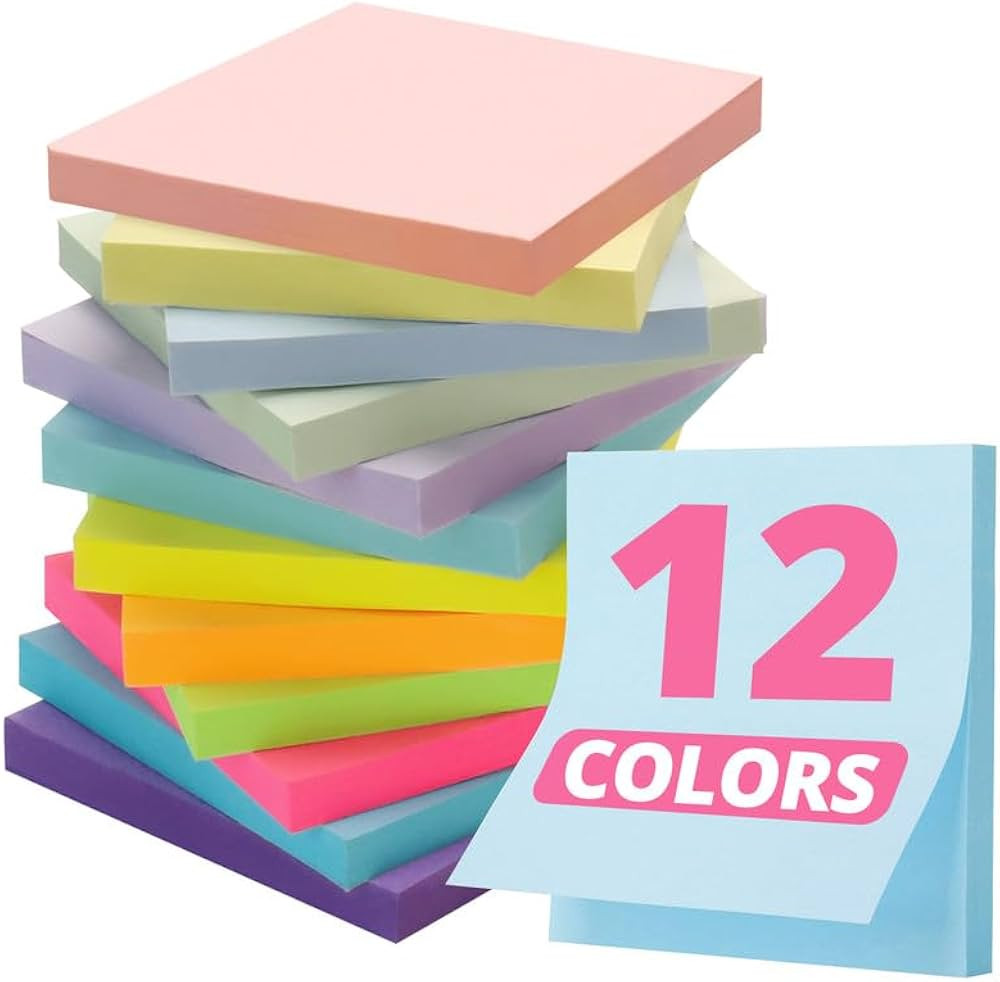 Sticky Notes, 12 Pads, 3x3 inches, Colorful Self-Stick Note Pads, Perfect for Office, Study, and ... | Amazon (US)