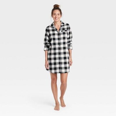 Women's Perfectly Cozy Plaid Flannel Nightgown - Stars Above™ Black | Target