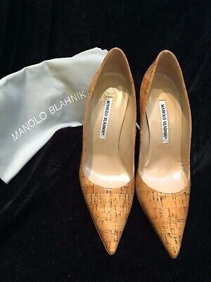 NEW Manolo Blahnik Pointed Toe Cork Pumps, 4" Heel, Size 38 with Duster Pouch | eBay US