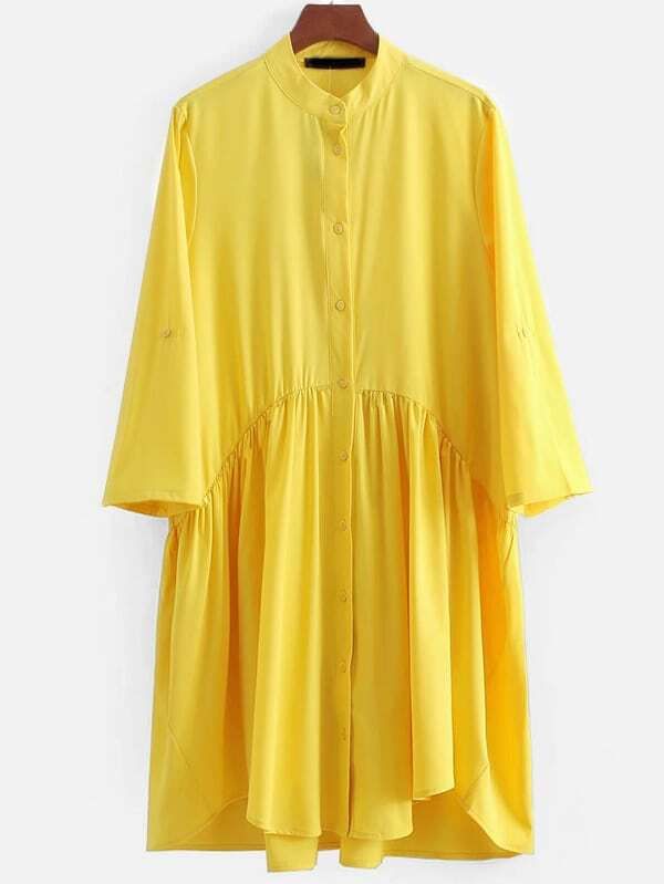 Solid Drop Waist Ruffle Shirt Dress | SHEIN