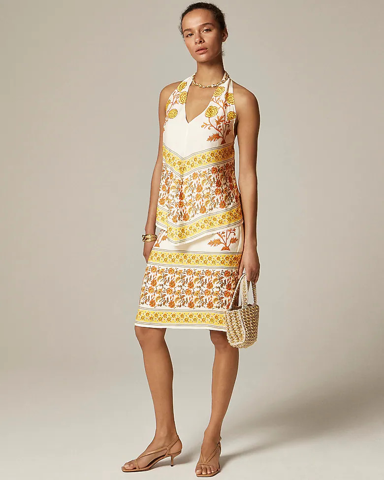 Open-back halter top in sunset rose block print | J. Crew US